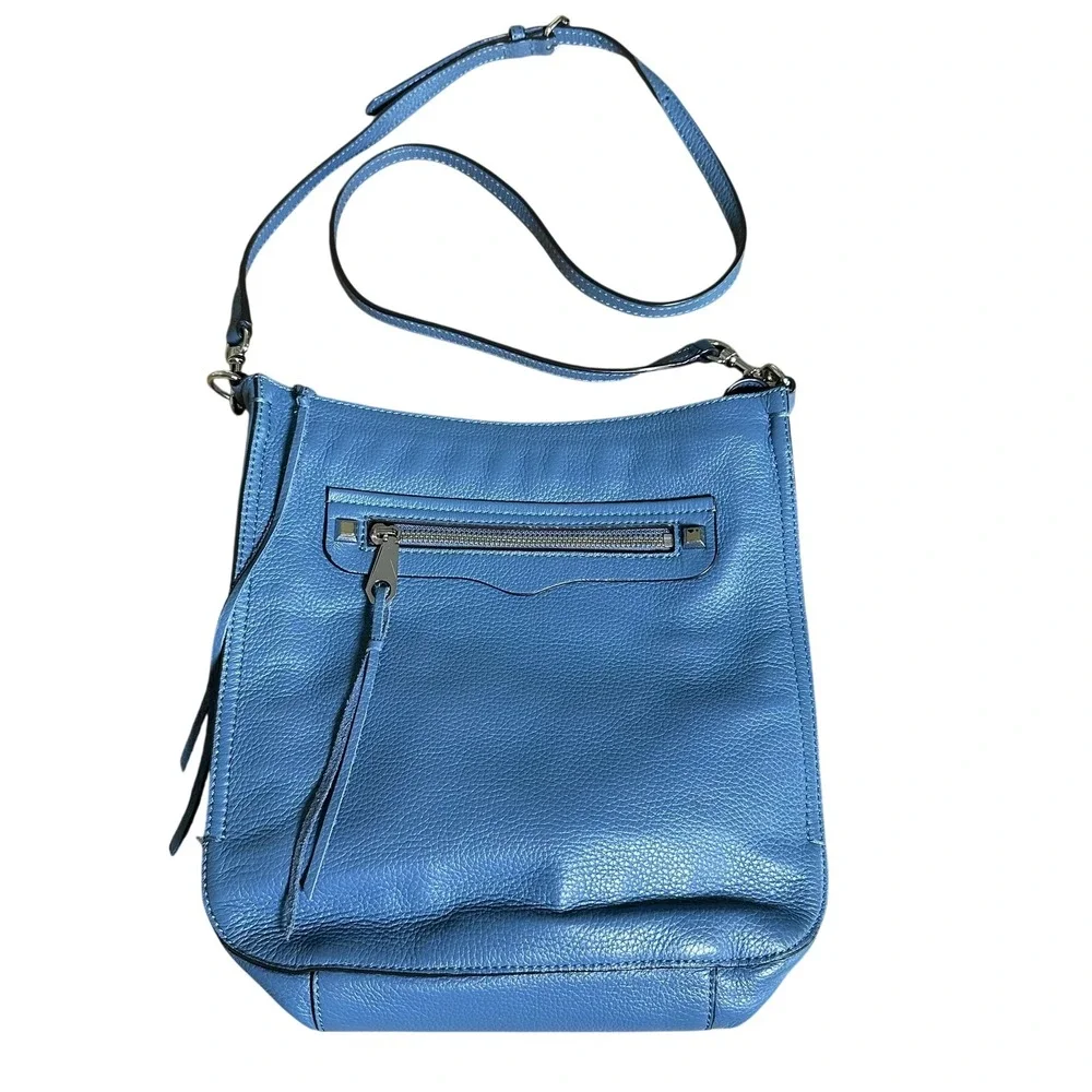 Rebecca Minkoff Purse Blue Pebbled Leather Crossbody‎ Bag Silver